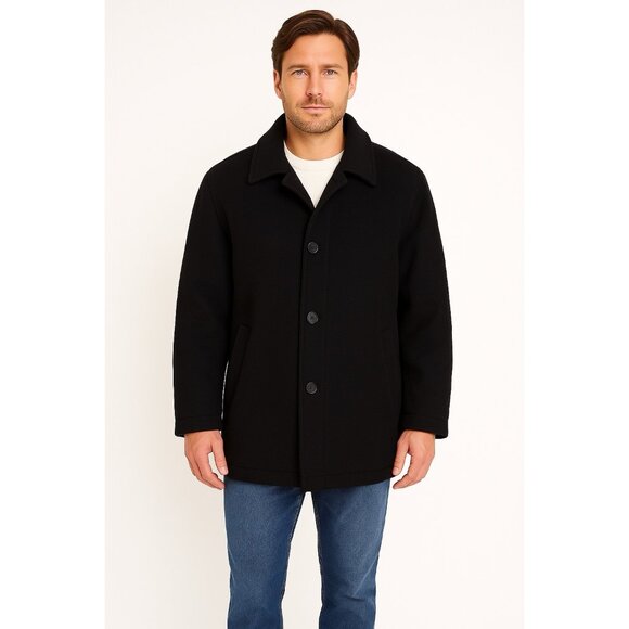 LAUREN RALPH LAUREN car coat outerwear cashmere wool blend quilted black 46R - Picture 2 of 14